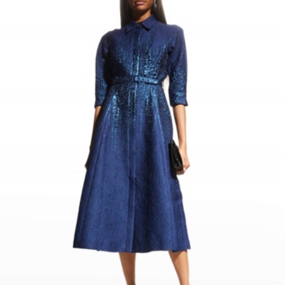 Rickie Freeman for Teri Jon Metallic Tonal Jacquard Shirtdress